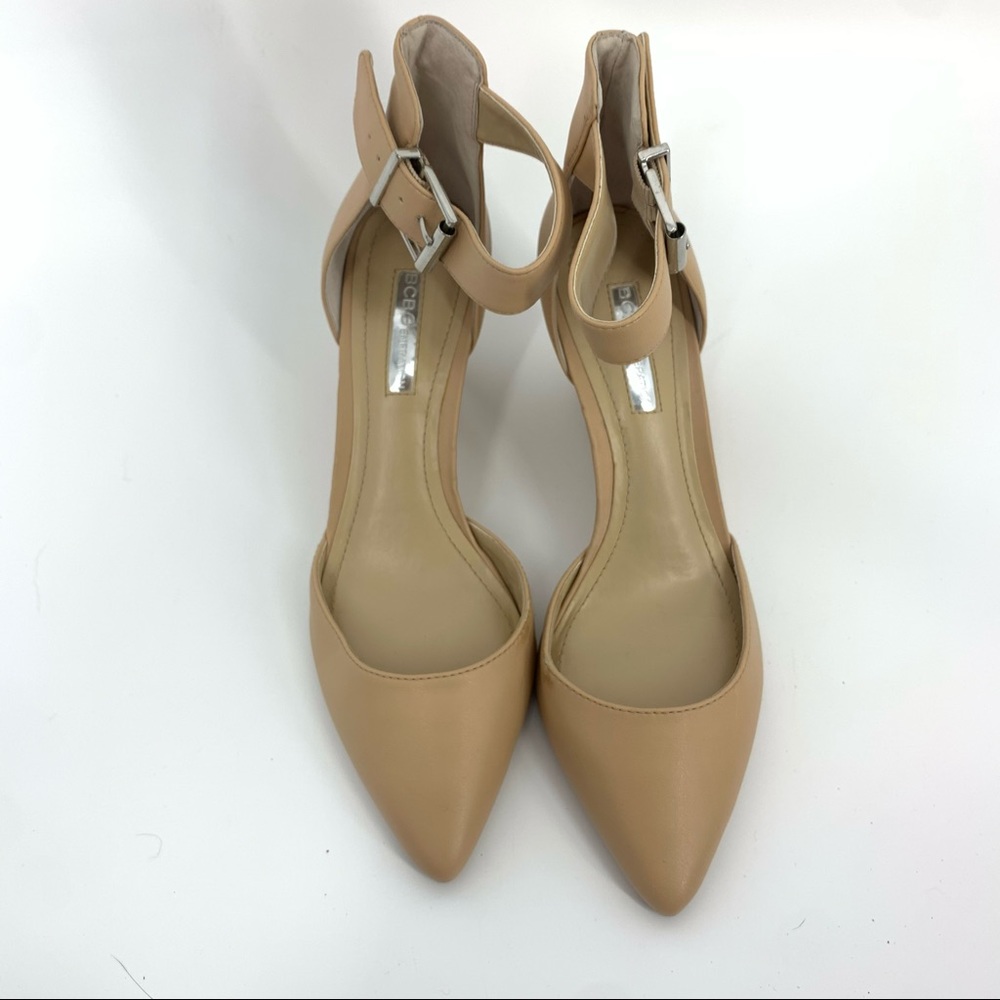 BCBGeneration Nude Wedge Sandals Ankle Strap 6.5